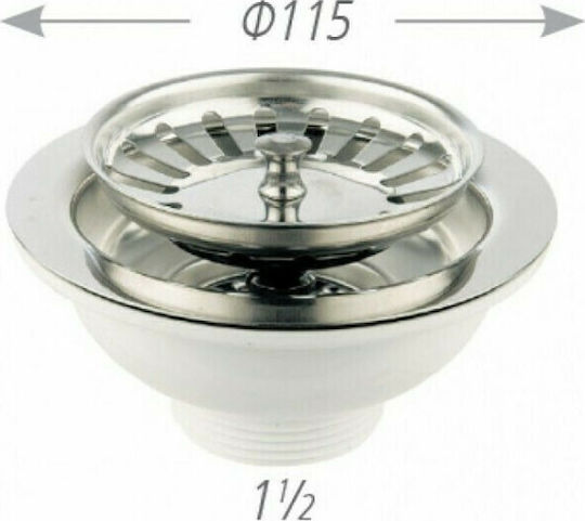 Viospiral Stainless Steel Valve Sink with Output 115mm Silver