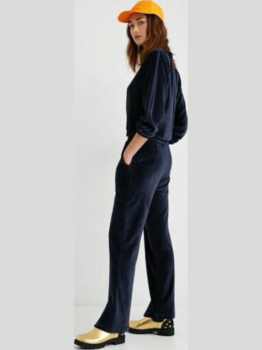 Damen Sweatshirt Samt Blau