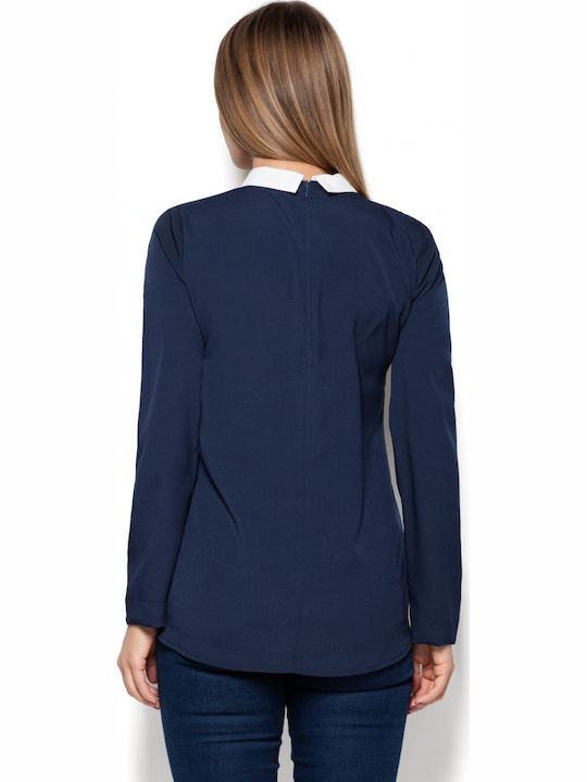 Katrus Women's Blouse Long Sleeve Navy Blue