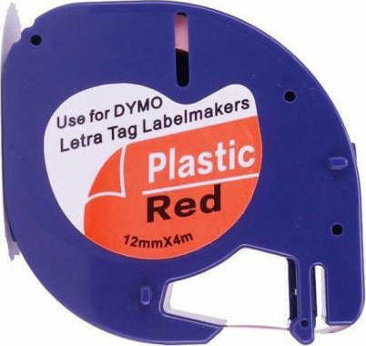 Dymo 91203 Etikettendrucker-Bänder 4m x 12mm in Rote Farbe Kompatible Reihe mit Dymo LetraTag/LT