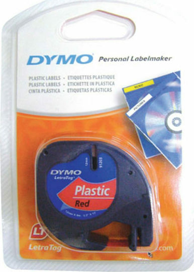 Dymo 91203 Etikettendrucker-Bänder 4m x 12mm in Rote Farbe Kompatible Reihe mit Dymo LetraTag/LT