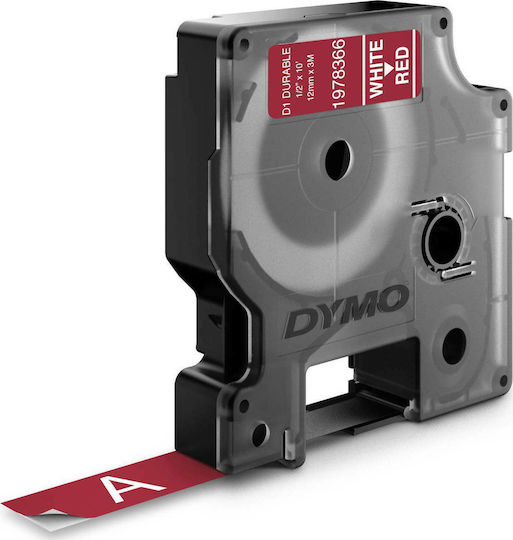 Dymo 1978366 Label Maker Tape 3m x 12mm in Red Colour Compatible with Dymo D1 Dymo Rhino/IND