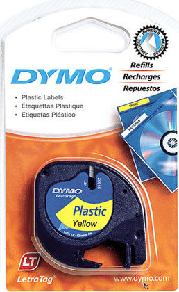 Dymo 91202 Label Maker Tape 4m x 12mm in Yellow Colour Compatible with Dymo LetraTag/LT