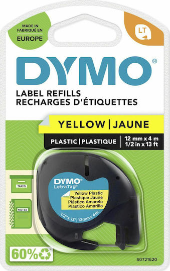 Dymo 91202 Label Maker Tape 4m x 12mm in Yellow Colour Compatible with Dymo LetraTag/LT