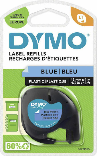 Dymo 91205 Bandă Pentru Etichetări 4m x 12mm În Culoare Albastră Serie Compatibilă Cu Dymo LetraTag/LT Casio XR(EZ-Label)
