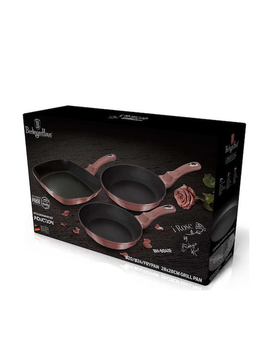 Berlinger Haus i-Rose Collection Σετ Τηγάνια από Αλουμίνιο Rose με Επίστρωση από Πέτρα 3τμχ
