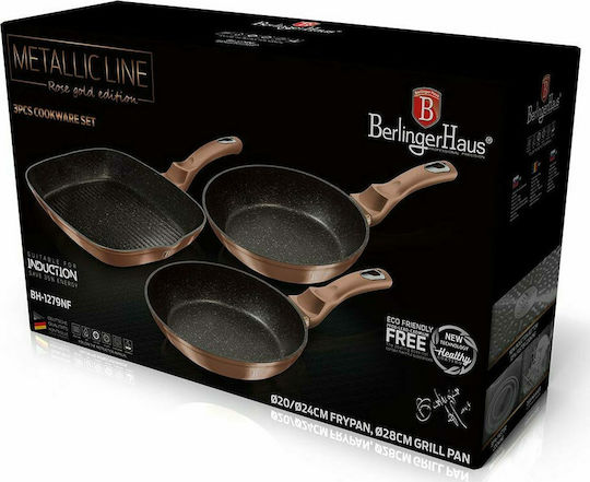 Berlinger Haus Metallic Line Σετ Τηγάνια από Αλουμίνιο Rose Gold Collection με Αντικολλητική Επίστρωση 3τμχ