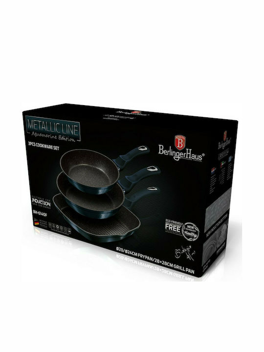 Berlinger Haus Metallic Line Pans Set of Aluminum with Non-stick Coating Aquamarine Collection 3pcs