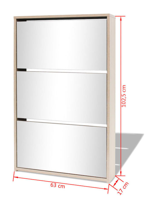 Wooden Shoe Organizer with 3 Shelves Beige 63x17x102.5cm