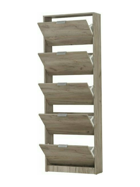 Ξύλινη Παπουτσοθήκη Base 15 με 5 Ράφια Grey Oak Μ58xΠ18xΥ191.5cm