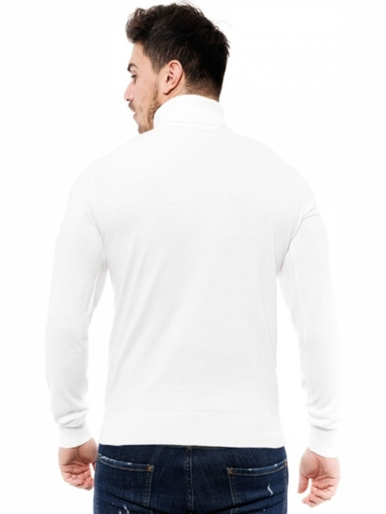 Biston Herren Langarm-Pullover Rollkragen Weiß