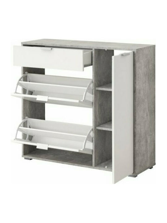 Suport pentru pantofi Arco 2 cu 4 Rafturi Beton cenușiu - Alb L102xW33xH94.5cm