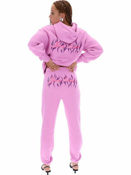 Juicy Couture Graphic Boyfriend Women's Jogger Sweatpants Orchid Pink Flame Fleece