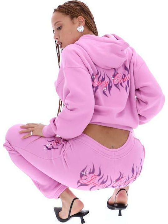 Graphic Boyfriend Sweatpants Jogger Fleece Orchid Pink Flame