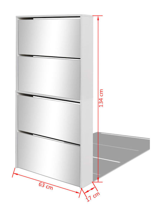 Holz Schuhschrank mit 4 Regalen Weiß L63xW17xH134cm
