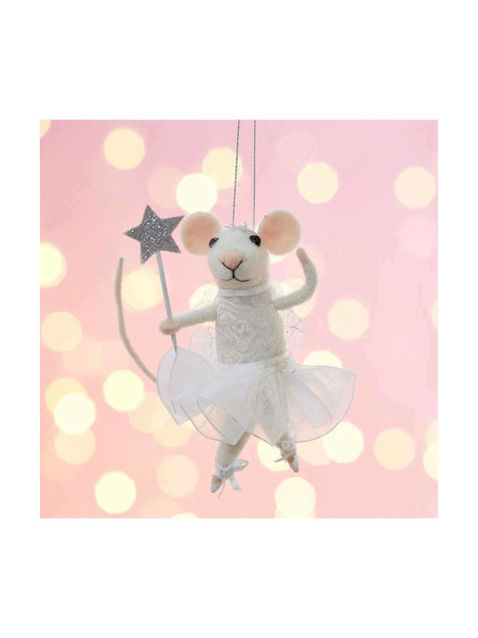 Sass & Belle Christmas Felt Mouse Ornament White με Ραβδί