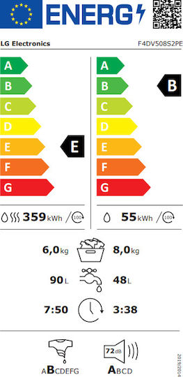 LG Πλυντήριο-Στεγνωτήριο Ρούχων 8kg/6kg Ατμού 1400 Στροφές με Wi-Fi