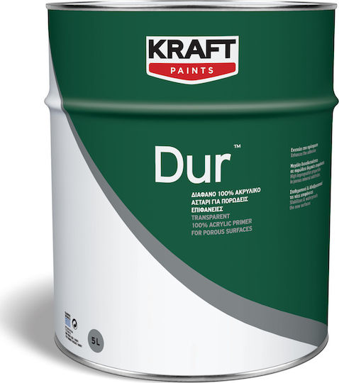 Kraft Dur 100% Ακρυλικό Διάφανο Αστάρι για Πορώδεις Επιφάνειες Suitable for Plasterboard / Construction Materials / Masonry 15lt