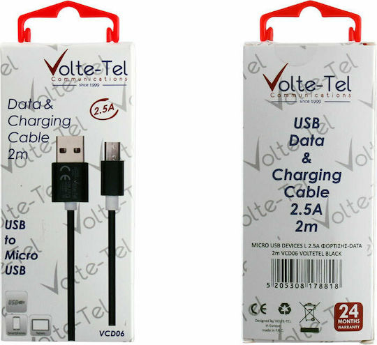 Volte-Tel Regular USB 2.0 to micro USB Cable Μαύρο 2m (8178818)