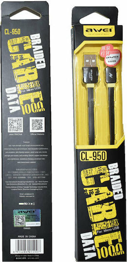 Awei Flat USB 2.0 to micro USB Cable Μαύρο 1m (CL-950)