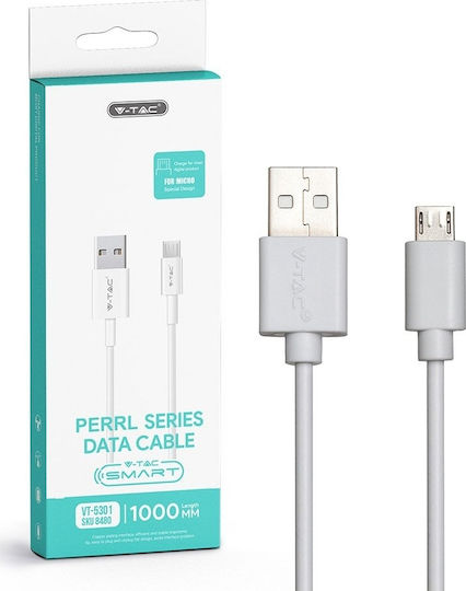 V-TAC Pearl Regulat USB 2.0 spre micro USB Cablu Alb 1m (8480) 1buc