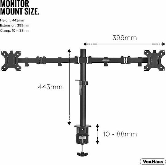 VonHaus Βάση Γραφείου για 2 Οθόνες έως 32" με Βραχίονα (3005116)