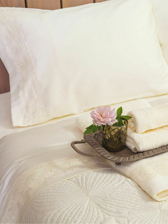 Borea Gemma Bridal Sheet Set Super Double 4pcs with Lace Ecru 240x280cm
