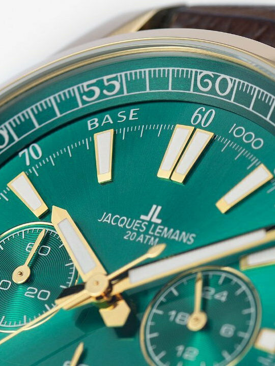 Jacques Lemans Liverpool Ανδρικό Ρολόι 44mm Χρονογράφος Μπαταρίας με Καφέ Δερμάτινο Λουράκι