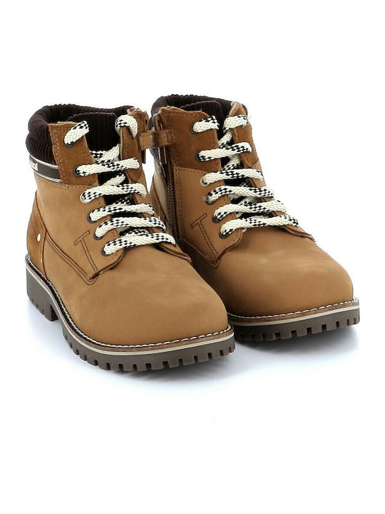 Leather Kids Snow Boots with Laces Yellow