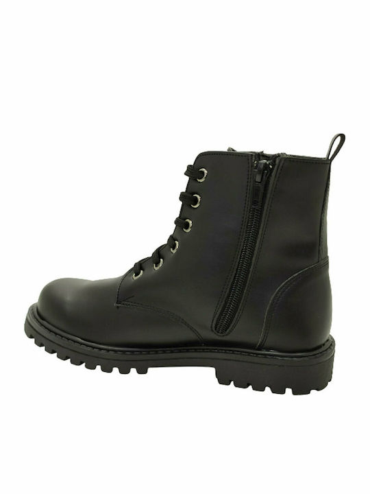 1835 Anatomical Leather Kids Boots with Zipper Black