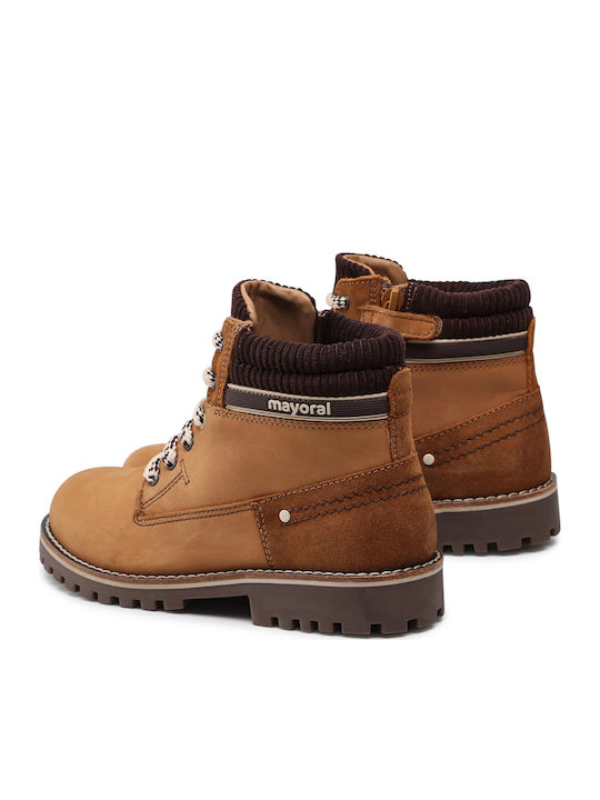 Leather Kids Snow Boots with Laces Yellow