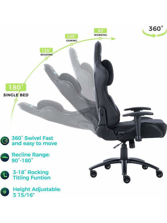 Eureka Ergonomic GX330-B Геймърски стол с регулируеми подлакътници Черен