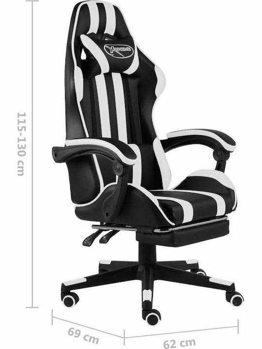 vidaXL Racing Artificial Leather Gaming Chair with Footrest Black/White Stripes