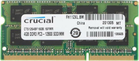 Crucial DDR3 με Module 1x4GB και Ταχύτητα 1600 για Laptop