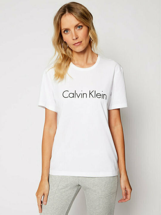 Calvin Klein Χειμερινή Γυναικεία Βαμβακερή Μπλούζα Πιτζάμας Λευκή