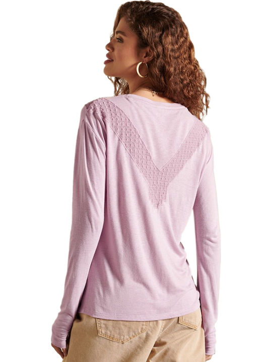 Superdry Damen Bluse Baumwolle Langärmelig Soft Pink