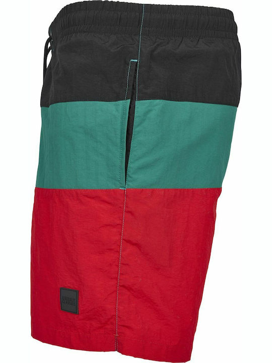 Men's Swimwear Bermuda Fire Red / Black / Green Striped