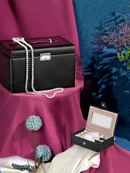 Songmics Jewellery Box Faux Leather with Drawer Black 26x18x17cm