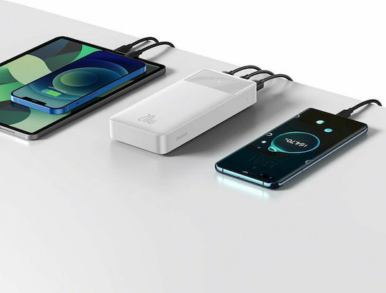 Baseus Bipow Digital Display Power Bank 20000mAh 20W με 2 Θύρες USB-A και Θύρα USB-C Λευκό
