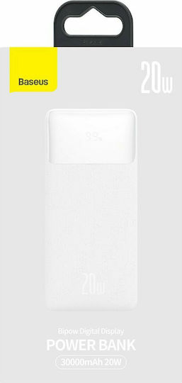 Baseus Bipow Digital Display Power Bank 30000mAh 20W with 2 USB-A Ports and USB-C Port White