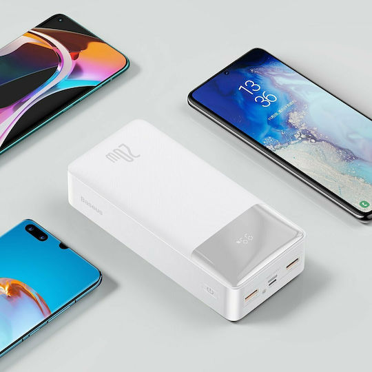 Baseus Bipow Digital Display Power Bank 30000mAh 20W with 2 USB-A Ports and USB-C Port White