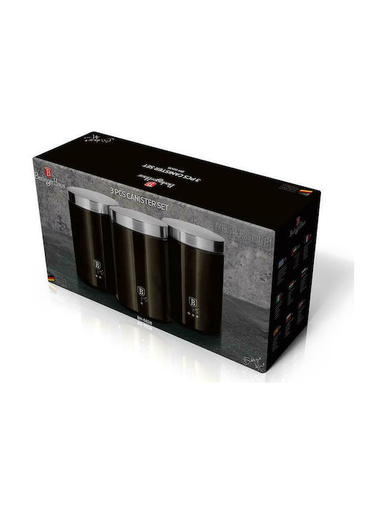 Berlinger Haus Metallic Line Set 3buc Borcane pentru Maro / Zahăr / Ceai cu capac din Oțel Inoxidabil Shiny Black Edition 1400ml