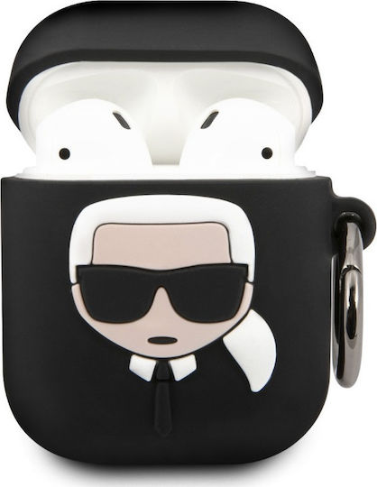 Karl Lagerfeld Iconic Silicone Case with Keychain Black for Apple AirPods