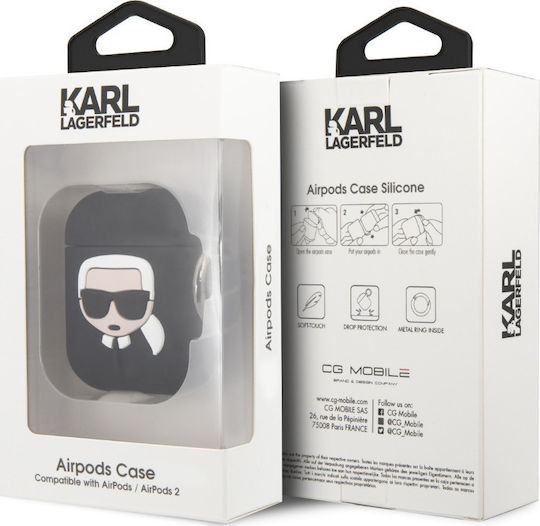 Karl Lagerfeld Iconic Silicone Case with Keychain Black for Apple AirPods
