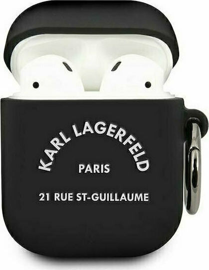 Karl Lagerfeld 21 Rue St Θήκη Σιλικόνης με Γάντζο σε Μαύρο χρώμα για Apple AirPods