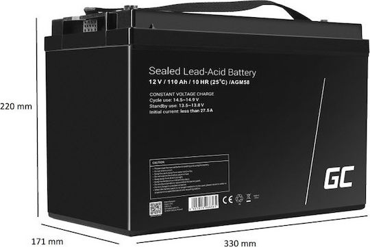 Green Cell Батерия UPS с Капацитет 110Ах и Напрежение 12V AGM58 1бр