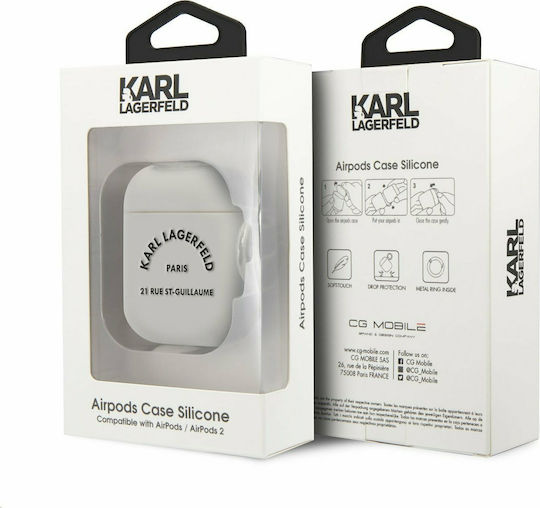 Karl Lagerfeld 21 Rue ST-Guillaume Θήκη Σιλικόνης με Γάντζο σε Λευκό χρώμα για Apple AirPods