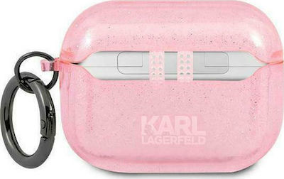 Karl Lagerfeld Karl`s Head Glitter Θήκη Σιλικόνης με Γάντζο σε Ροζ χρώμα για Apple AirPods Pro