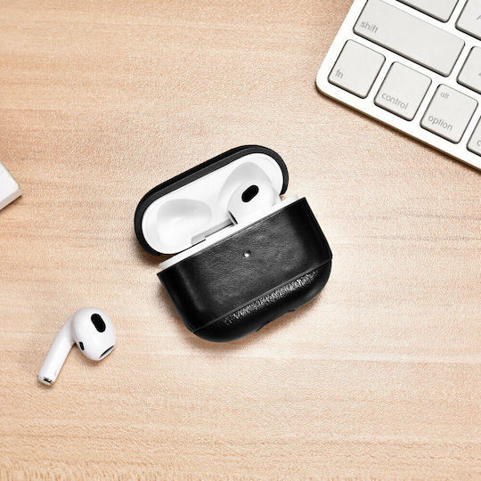 iCarer Vintage Θήκη Δερμάτινη σε Μαύρο χρώμα για Apple AirPods 3
