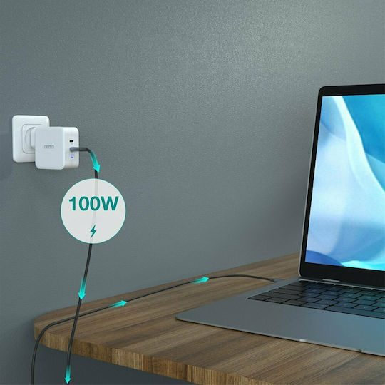 Choetech Charger Without Cable GaN with 2 USB-C Ports 100W Power Delivery Whites (PD6008)